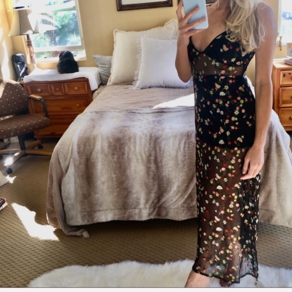 Sexy Black Floral Cut Out Long Maxi Dress
